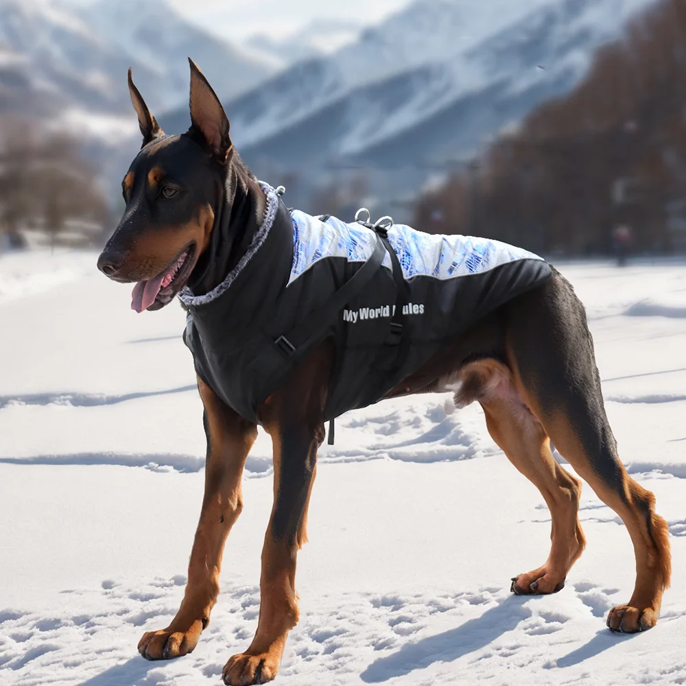 Abrigo grueso para perros grandes, chaqueta con Cuello de piel, ropa cálida de invierno para mascotas para perros medianos y grandes, trajes para mascotas Greyhound Doberman - imagen 3