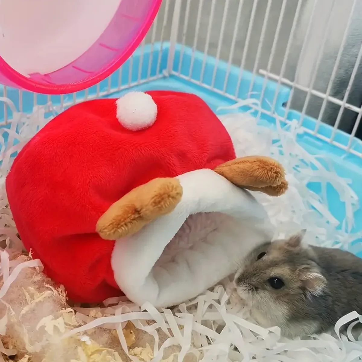 Nido cálido de hámster con diseño de astas de ciervo navideño, adecuado para animales pequeños, casa pequeña navideña con alfombrillas desmontables - imagen 5