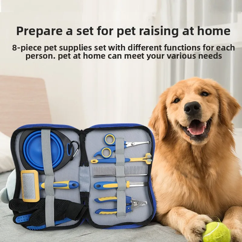 ผลิตภัณฑ์สําหรับสัตว์เลี้ยงหวีปมเปิดหวีแถวตรงเล็บกรรไกรแฟ้มผมมีดซีดจางหวีทําความสะอาดและความงามชุด 8 ชิ้นชุด