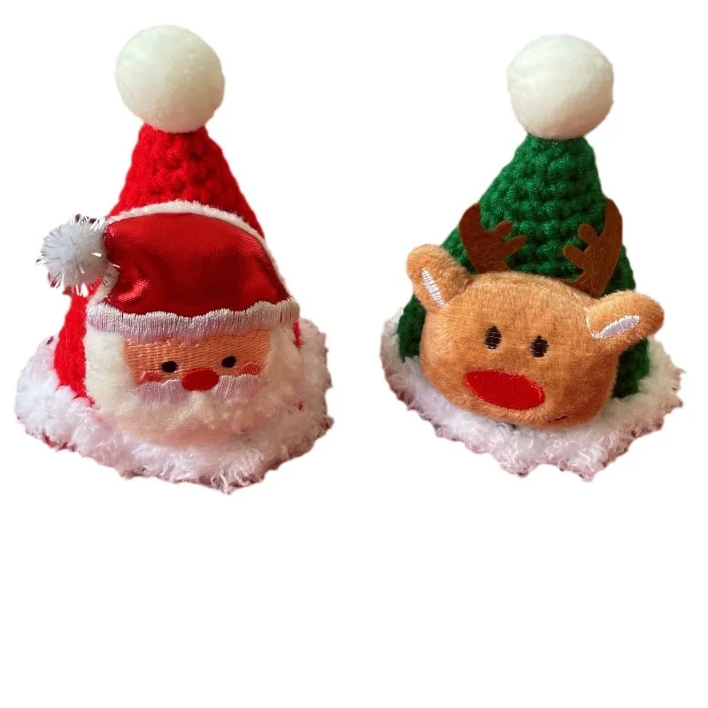 สัตว์เลี้ยงแมวสุนัขคริสต์มาส Hairball คอ Elk Santa Claus หมวก Handmade ขนสัตว์หมวกอุปกรณ์เสริมลูกสุนัขอุปกรณ์เสริม - imagen 5