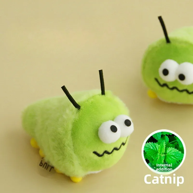 Juguete de peluche para gato, hierba gatera interactiva, insecto verde, lindo gatito, juguete para masticar, chirrido, resistencia a mordeduras, accesorios de juguete para gato - imagen 3