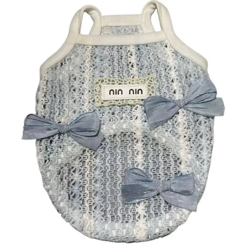 Ropa con lazo de encaje para cachorros, chaleco para mascotas, cabestrillo de encaje hueco para perros, ropa transpirable de verano para mascotas, jersey de Color sólido, suministros para mascotas - imagen 4
