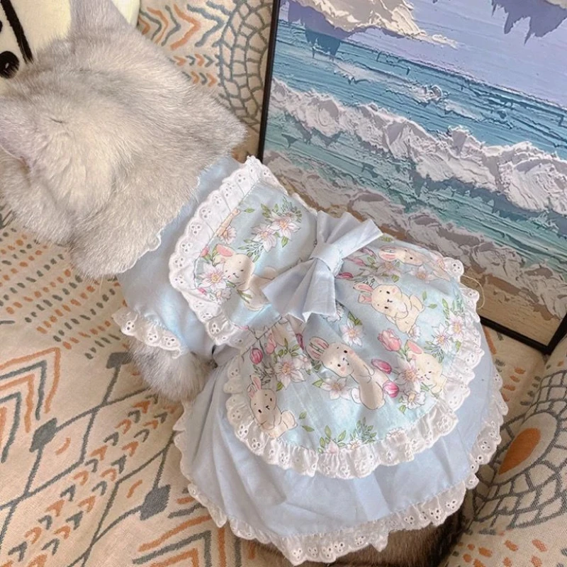 Falda de princesa para gato, delantal bonito, vestido de encaje Floral rosa para perro, ropa para cachorros pequeños de peluche, mascotas rosas para niña