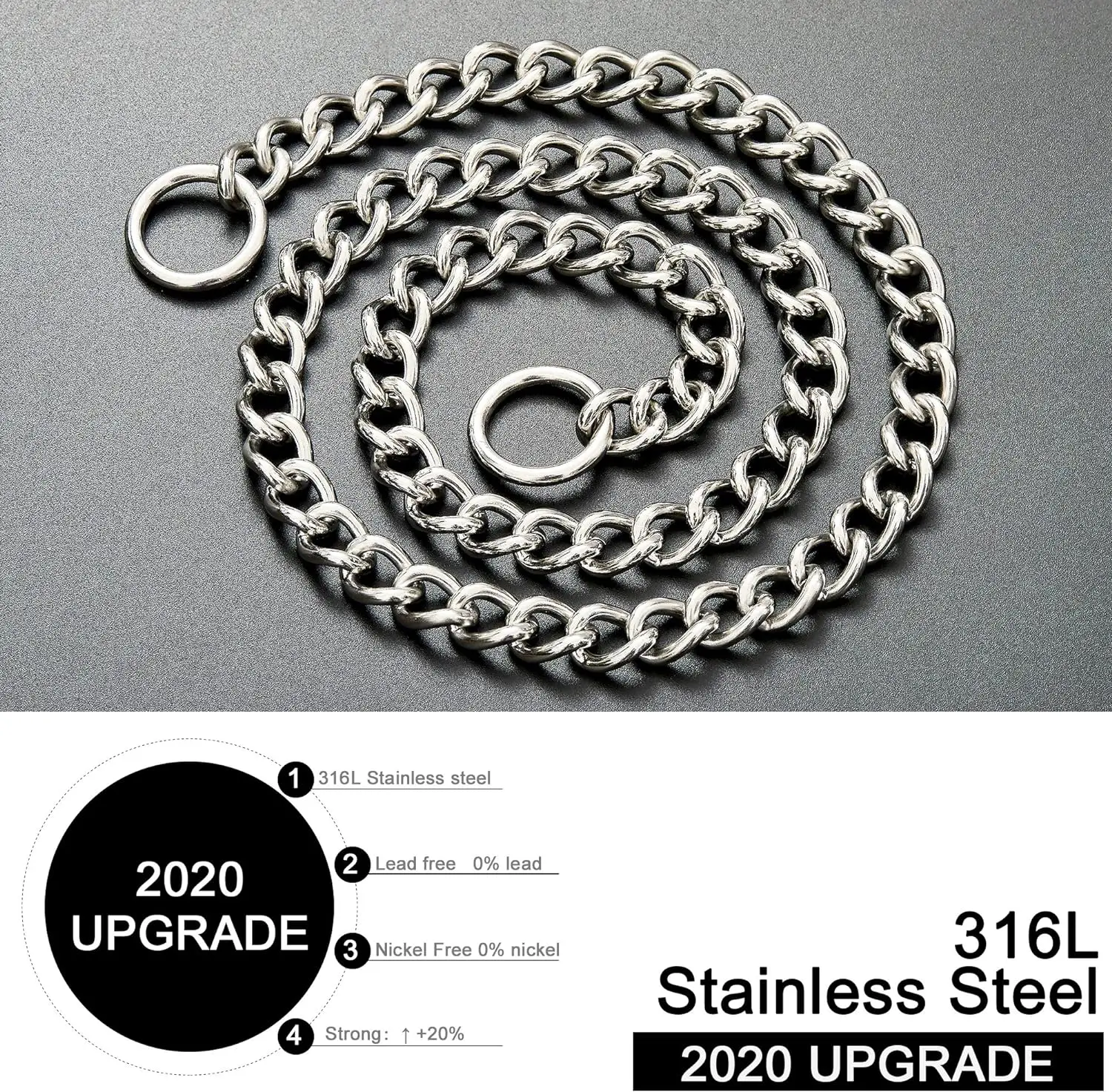 Collar de cadena de plata duradero para perros, Collar de eslabones cubanos de estrangulador de acero inoxidable, Collar de entrenamiento para mascotas para perros pequeños, medianos y grandes Pitbul - imagen 3