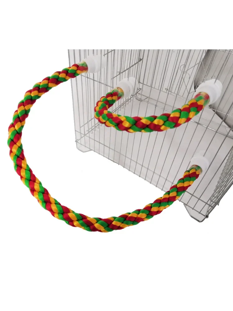 Juguete de mordedura de pájaro multicolor para loros, juguete de cuerda tejida de pie, juguete masticable para pájaros, perchas de pie para periquito - imagen 2