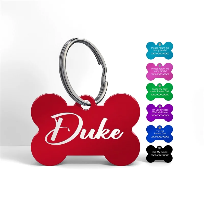 Etiqueta de identificación de aluminio personalizada para mascotas, etiquetas de nombre personalizadas para perros y gatos, Collar con grabado antipérdida, colgante de hueso para mascotas pequeñas, medianas y grandes