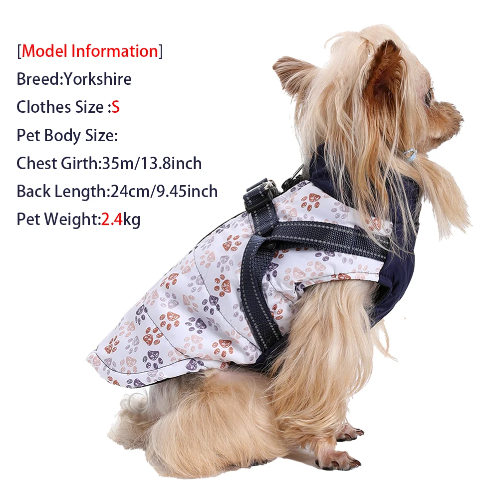 Ropa reflectante para perros con arnés con cremallera impermeable invierno cálido chaleco para mascotas abrigo para perros pequeños medianos chaqueta a prueba de viento para cachorros - imagen 5