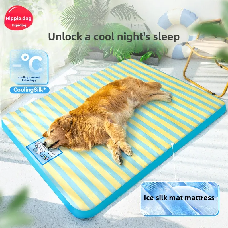 Nido refrescante moderno de verano para perros y gatos, estera de cama para mascotas de PVC de seda de hielo a rayas con dibujos animados, cómoda almohadilla refrescante para mascotas con estampado de animales - imagen 5