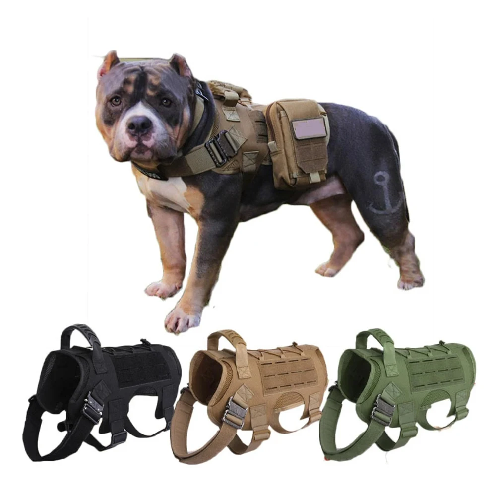 Arnés táctico grande para perros con bolsa táctica, chaleco militar ajustable, juego de arnés táctico para perros, accesorios para exteriores