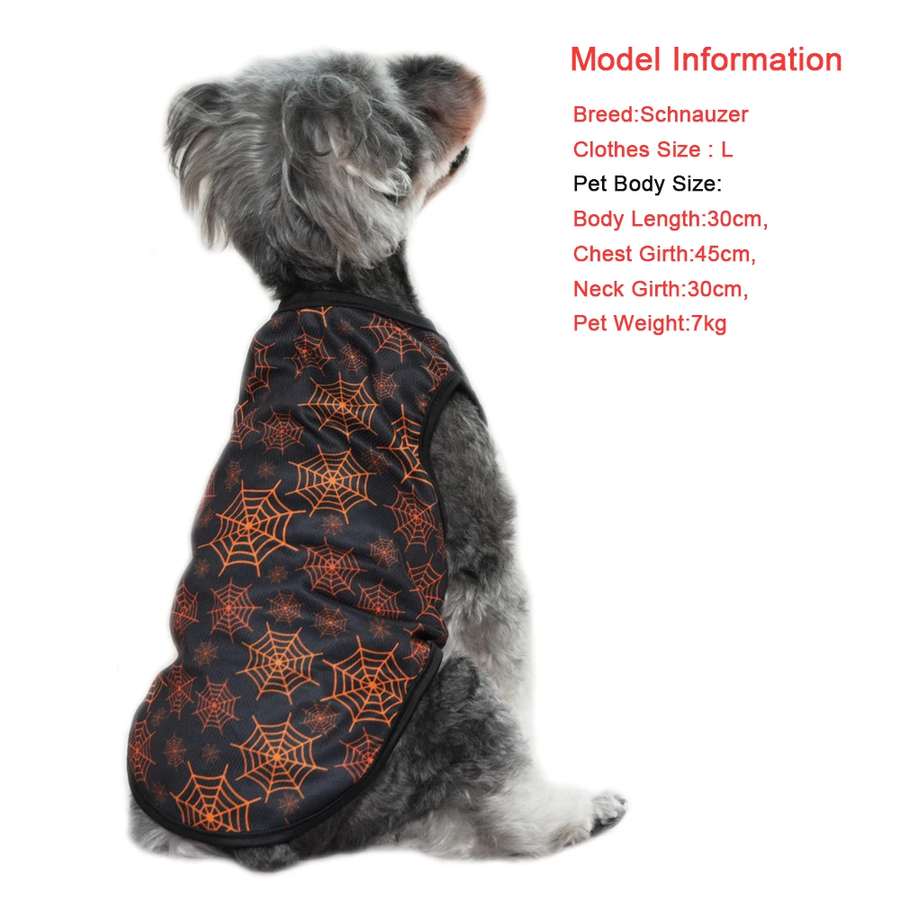 Disfraz de perro de Halloween, ropa para perros pequeños y medianos, estampado de calabaza, divertida camiseta para cachorro y gato, trajes finos transpirables para Chihuahua y Pug - imagen 4