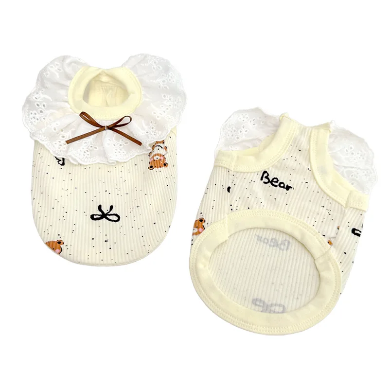 Chaleco con lazo de primavera para mascotas, Collar de encaje para perros, chaleco de peluche para perros pequeños, vestido para gatos, ropa para cachorros, accesorio para perros pequeños - imagen 5