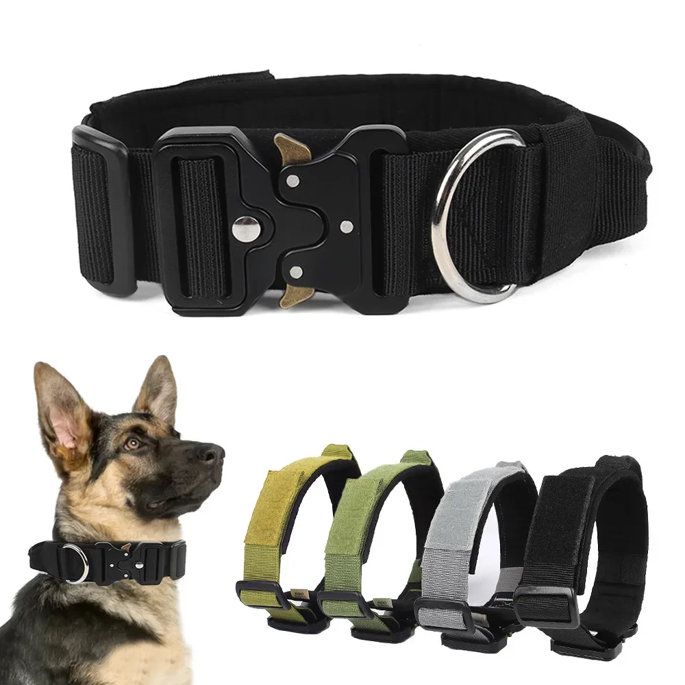 Collar táctico ajustable nailon para perro grande Pitbull y Labrador