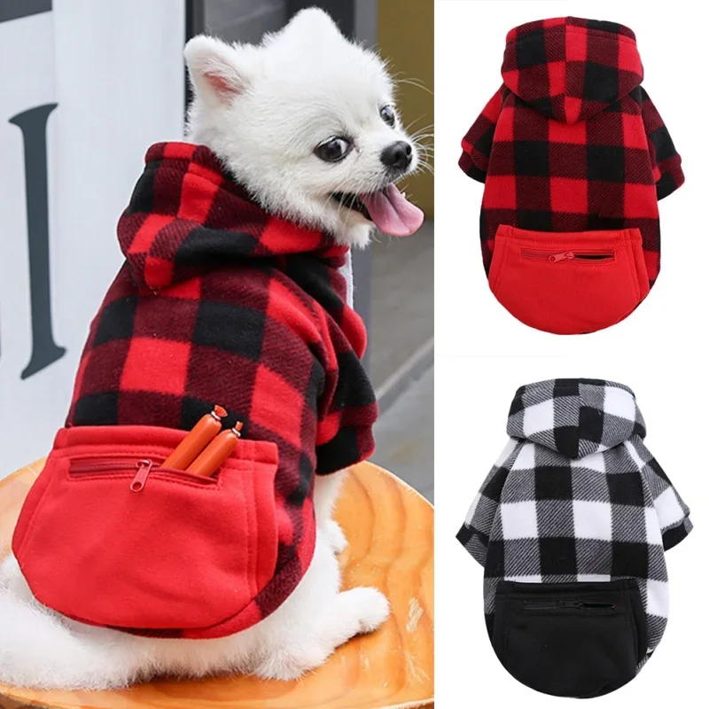 Ropa de invierno para perros de estilo británico, chaqueta con capucha a cuadros, abrigo grueso y cálido para perros grandes, ropa para perros pequeños, medianos y grandes - imagen 4