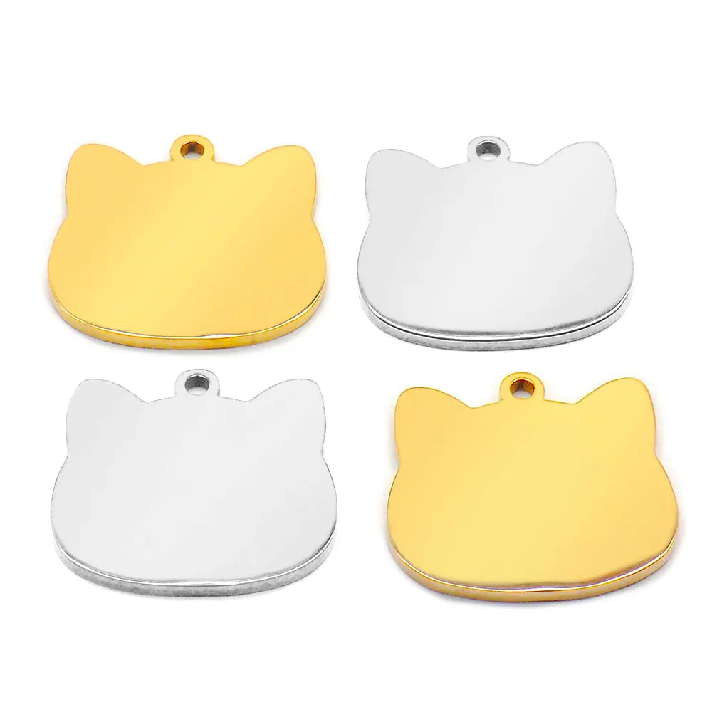 Etiquetas 20 piezas para mascotas, colgante de acero inoxidable con cara de gato en blanco, nombre grabado personalizado, dirección, accesorios de decoración - imagen 3