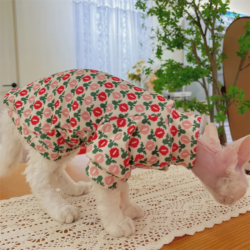 Primavera Otoño Abrigo grueso para gato Sudadera rosa suave para Sphynx Gato en invierno Ropa de casa dulce y cálida para gatitos Ropa de cachorro - imagen 3