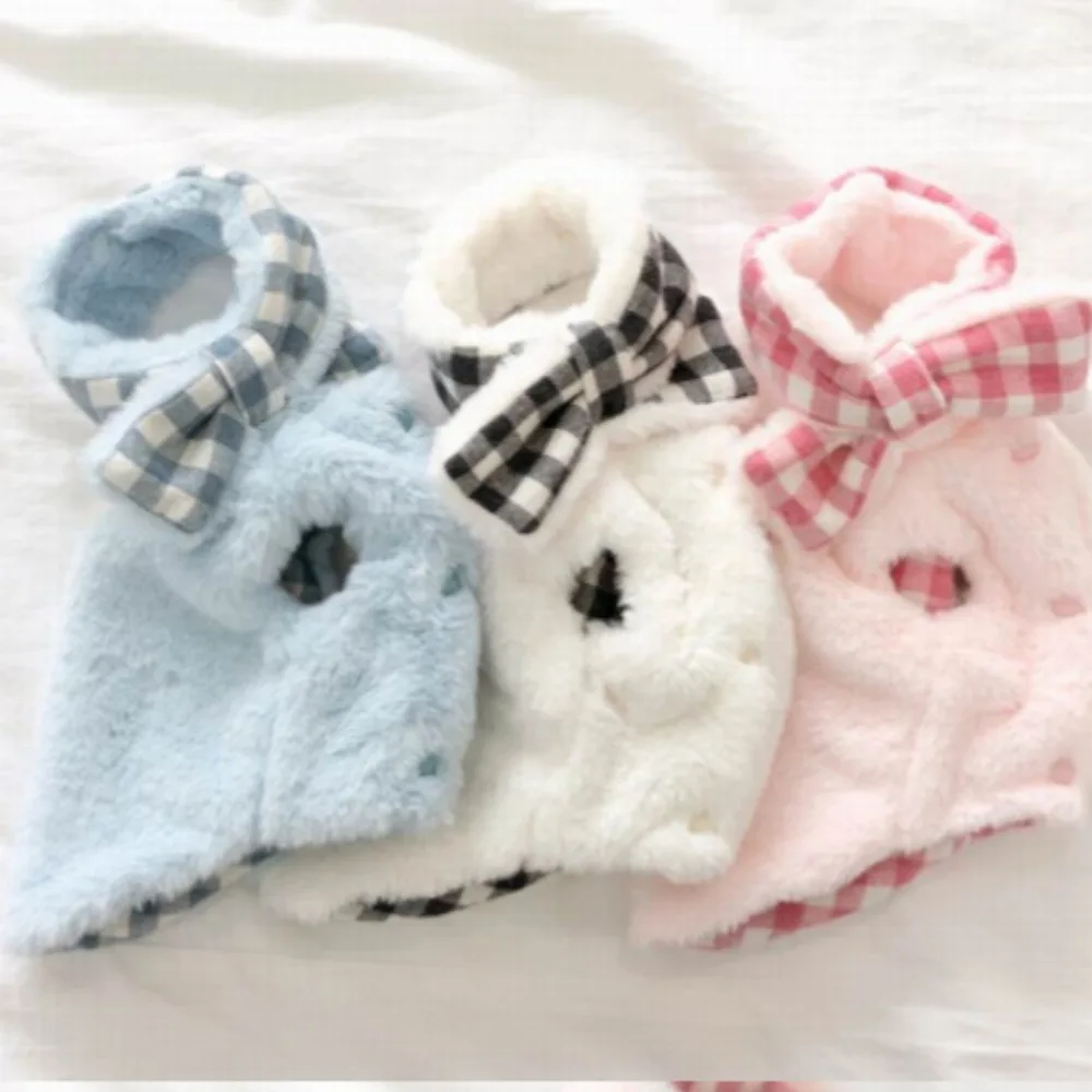 Abrigo a cuadros de felpa para otoño e invierno para mascotas, bufanda bonita de doble cara a juego, conjunto bonito de ropa para perros pequeños - imagen 3