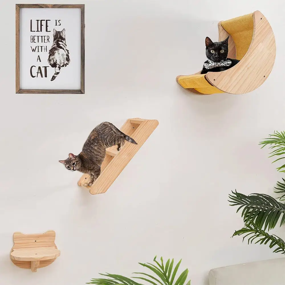 Marco de escalada para gatos, nido montado en la pared de madera maciza, árbol para gatos, plataforma de salto integrada para gatos, columna de agarre - imagen 4