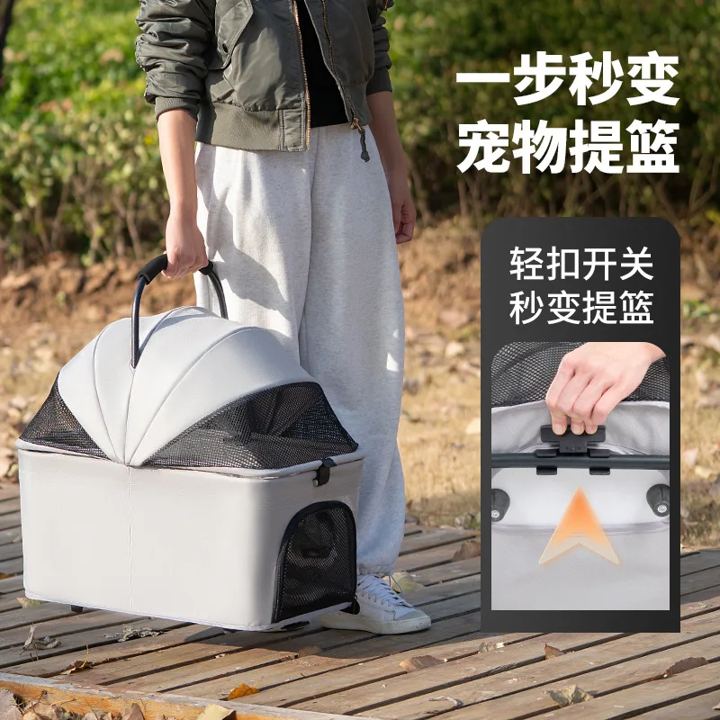 Carro para mascotas pequeño y mediano de doble capa, carrito separado para perros y gatos, cochecitos para mascotas de capas superiores e inferiores ligeros para exteriores - imagen 4