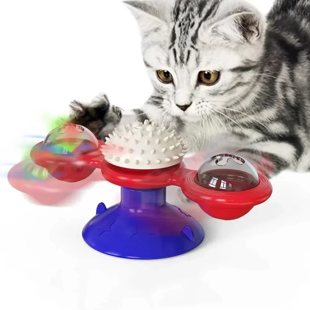 Molino de viento para gatos, juguete interactivo para mascotas, rompecabezas para gatos, juego de juguete con tocadiscos para gatitos, cepillo de dientes, suministros para mascotas - imagen 4