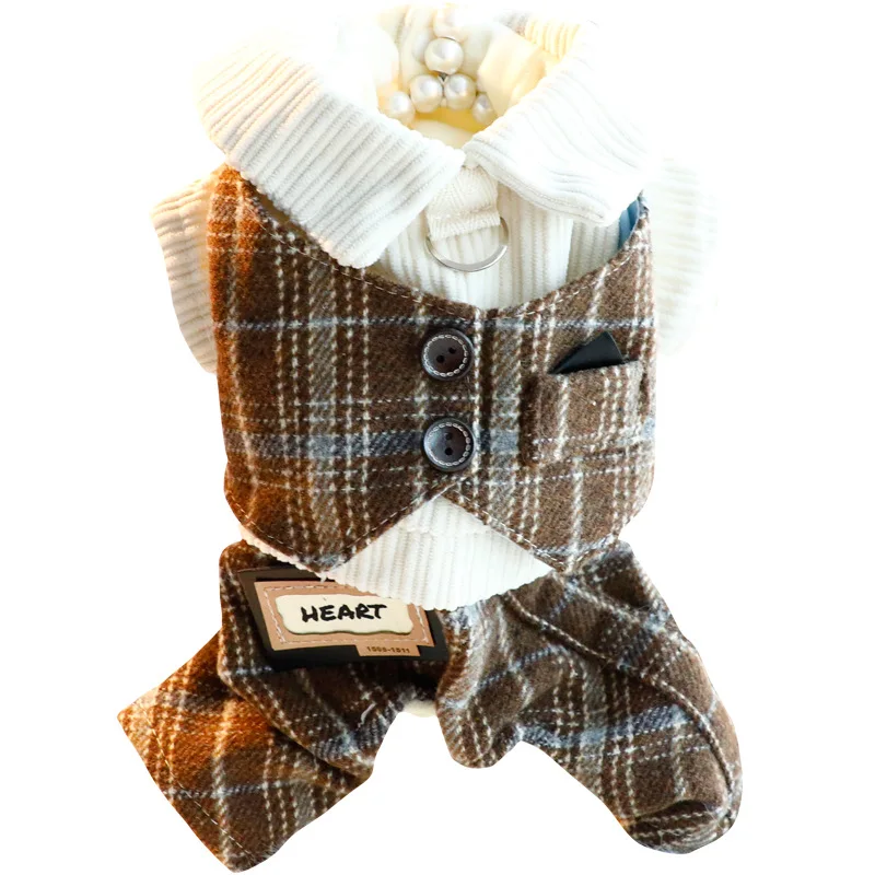 Otoño Invierno nuevo bonito abrigo de algodón de cuatro patas a cuadros ropa de exterior cálida y cómoda para perros pequeños - imagen 5