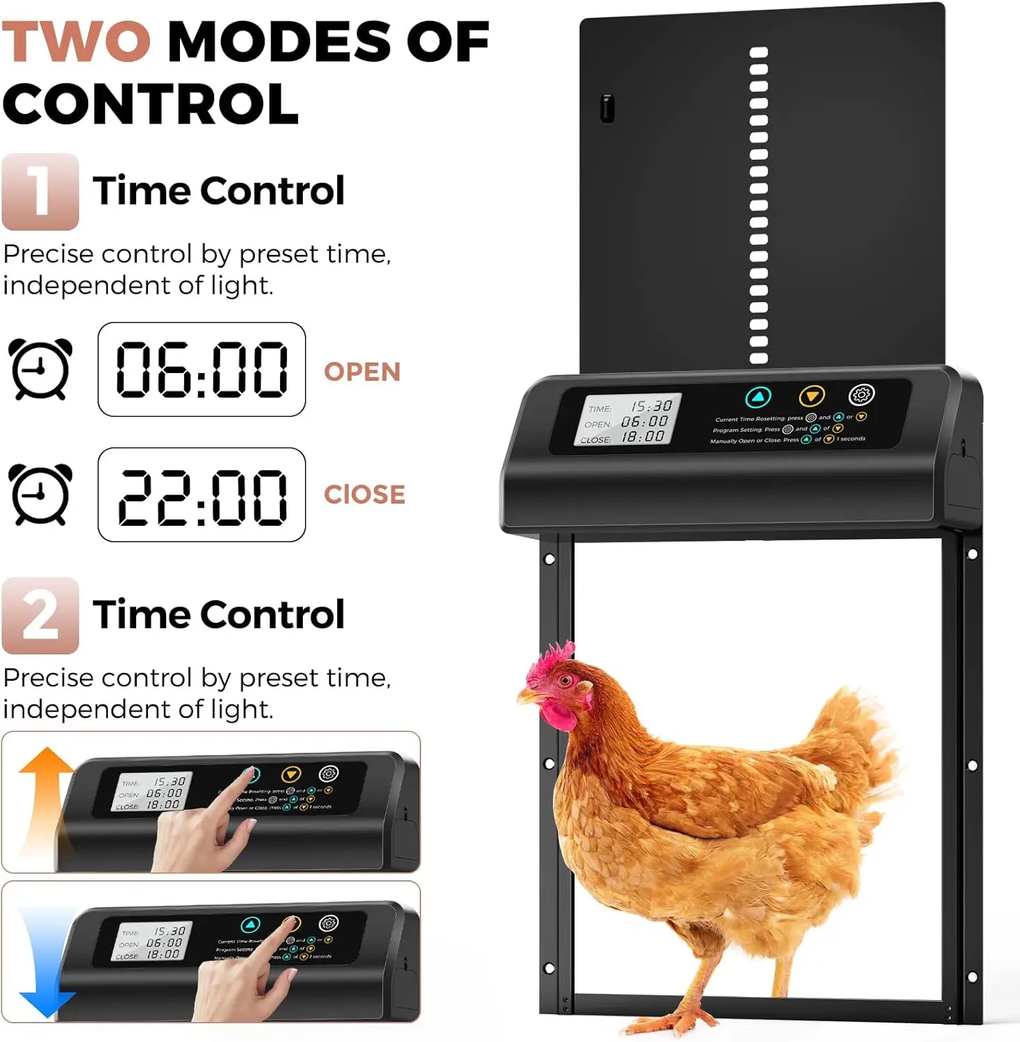 Puerta automática gallinero: temporizador LCD antipellizco para pollos - imagen 2