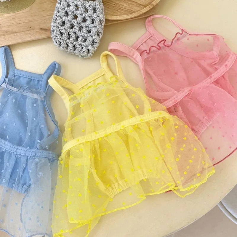 Ropa refrescante para perros, tirantes para mascotas, vestido para perros, falda fina de encaje transpirable para cachorros, Chihuahua, Bichon, caniche, disfraz para perros y niñas, novedad de 2025