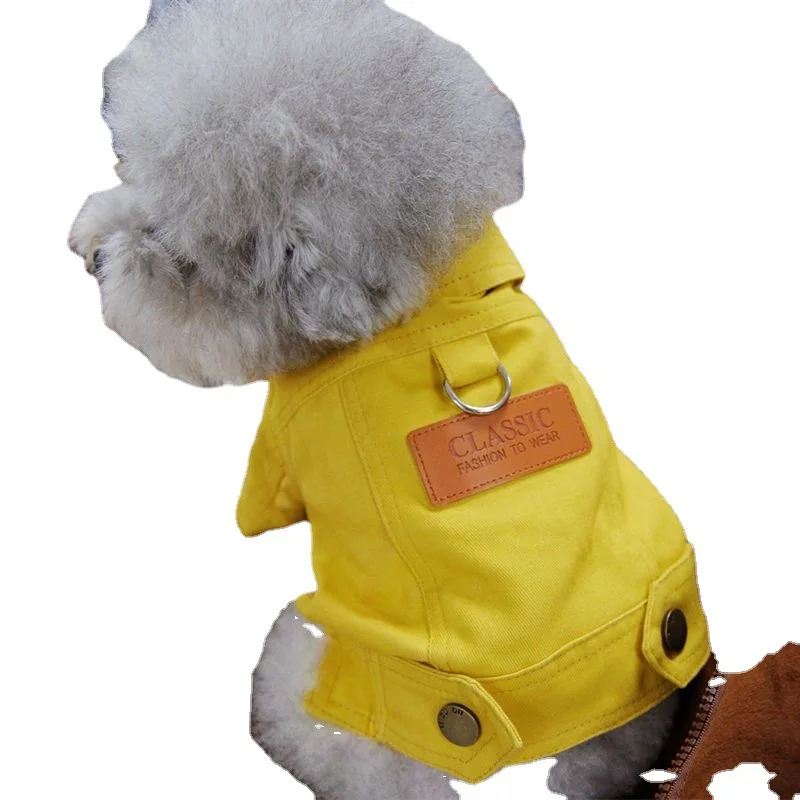 Traje de primavera para perros, abrigo vaquero, ropa con anillo de correa D para perros pequeños y medianos, cachorros, Color mascota, disfraz para perros pequeños - imagen 5