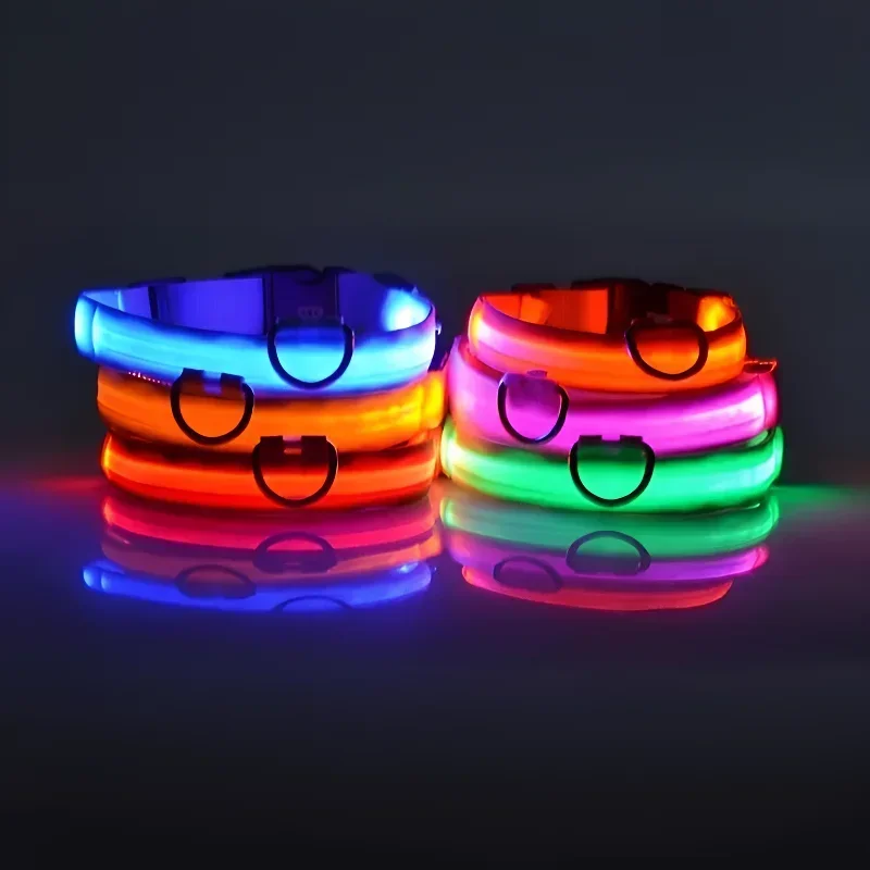 Collar para perro de nailon LED de seguridad nocturna intermitente que brilla en la oscuridad correa para perro mascota accesorios fluorescentes luminosos para perros - imagen 3