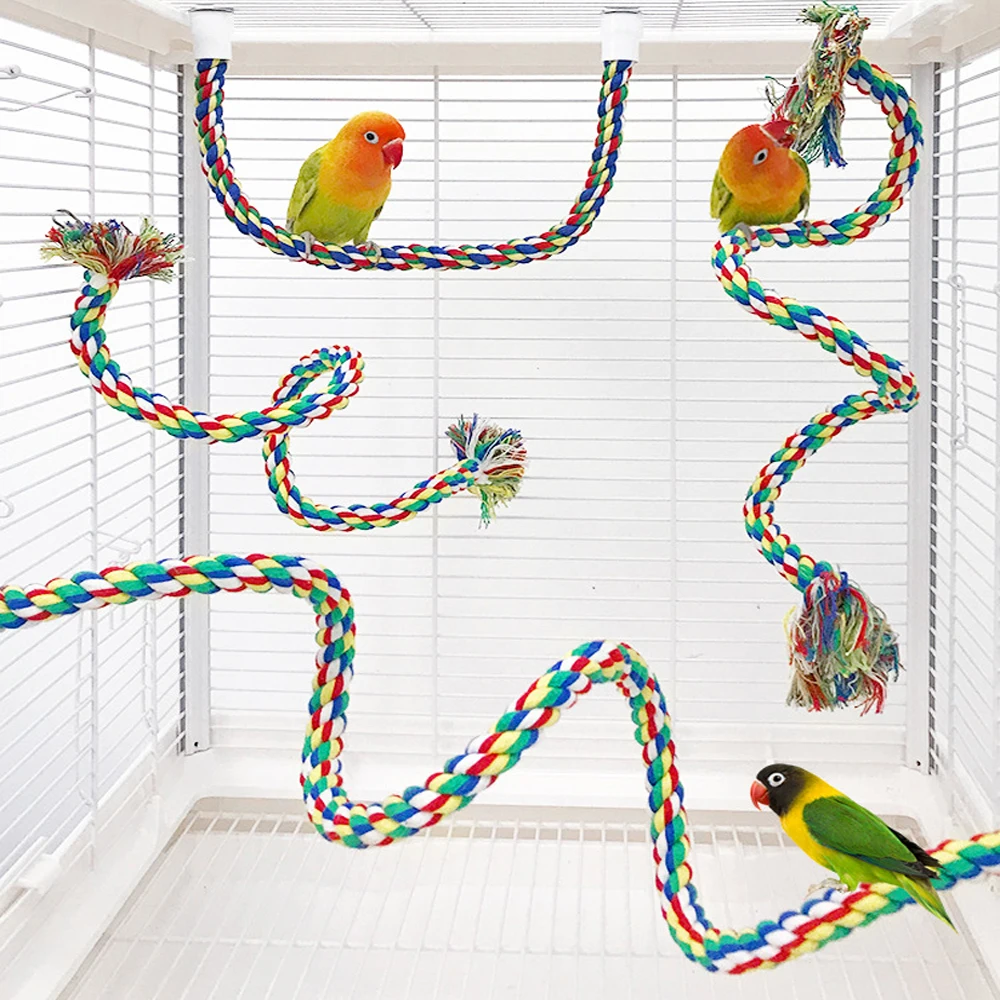 1 unidad de juguetes para morder pájaros y mascotas, cuerda de algodón para loros, columpio de escalada, juguetes para pájaros de compañía, escalera giratoria de pie, juguetes de entrenamiento, suministros para jaulas - imagen 3