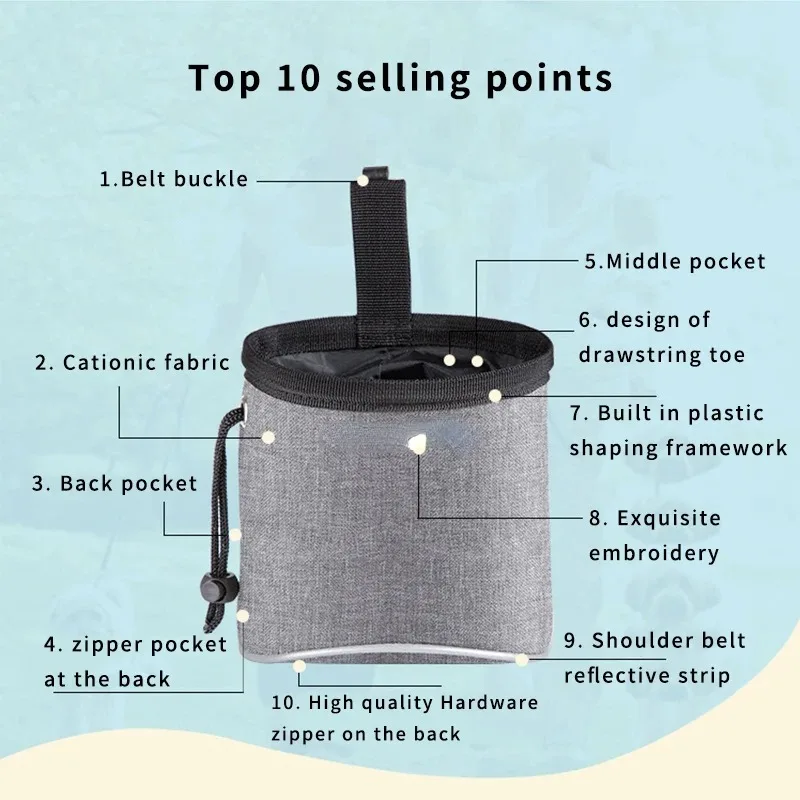 Bolsa de premios portátil para entrenamiento de perros, bolsa de cintura reflectante para cachorros, bolsillo de alimentación para mascotas, bolsa de aperitivos para caminar, suministros desmontables - imagen 2