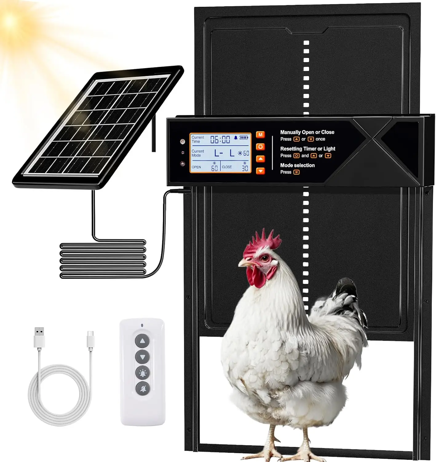 Puerta automática solar extra grande para gallinero