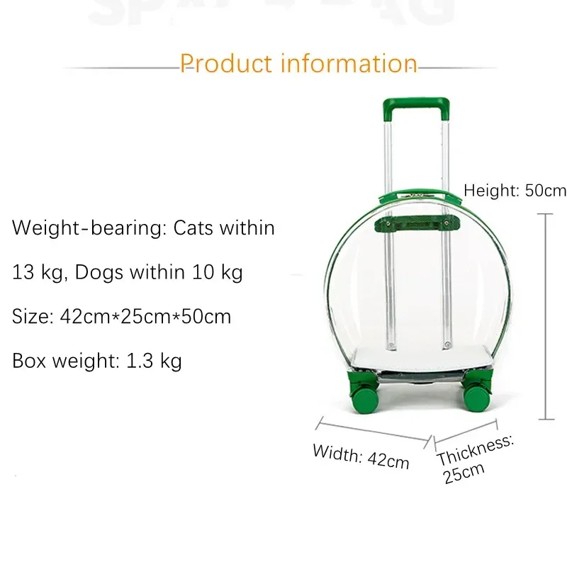 Bolsa transparente para gatos, caja transpirable para exteriores para mascotas, bolso para gatitos, Estuche De Viaje con rueda móvil, cochecito para caminar para perros y gatos - imagen 3