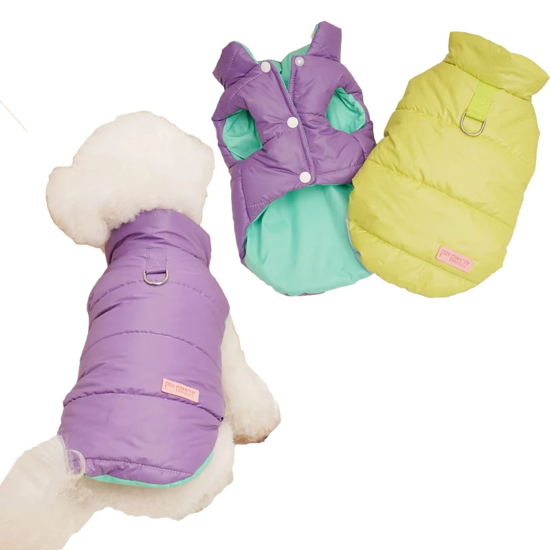 Ropa perros doble cara - Vista principal del abrigo cálido chaqueta invierno perros pequeños