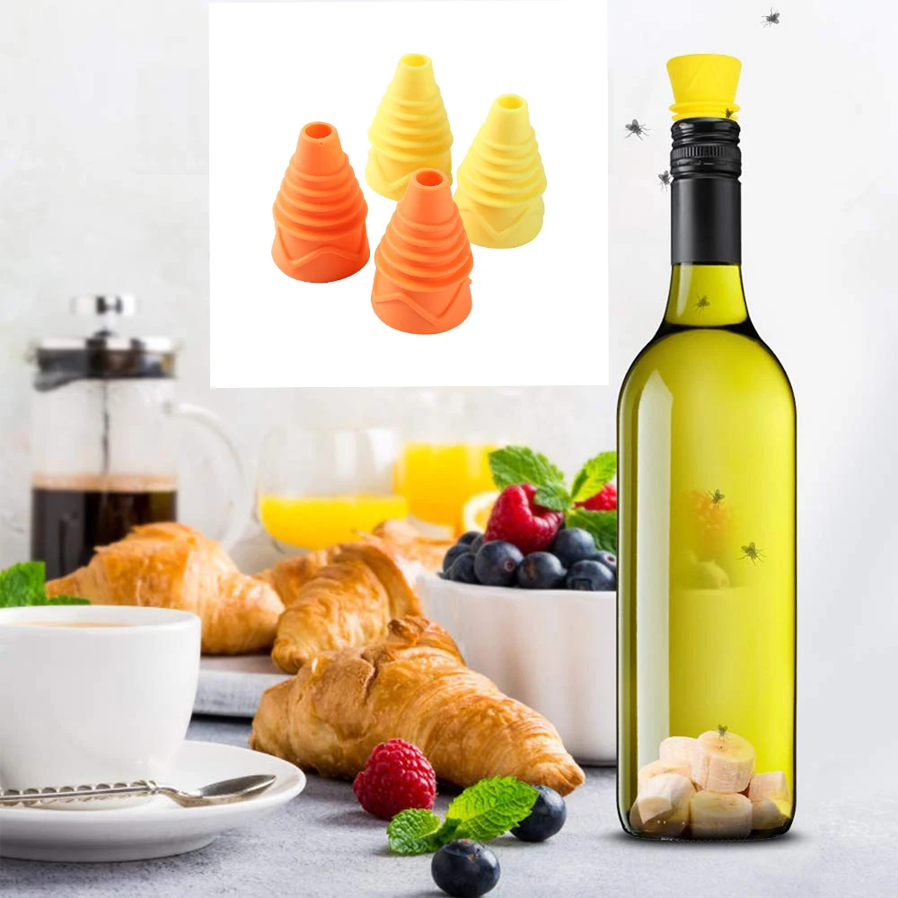 Trampa para moscas Flexible, embudo reutilizable de silicona para Control de plagas, atrapamoscas de frutas, asesino para el hogar, jardín, cocina, 5 uds.