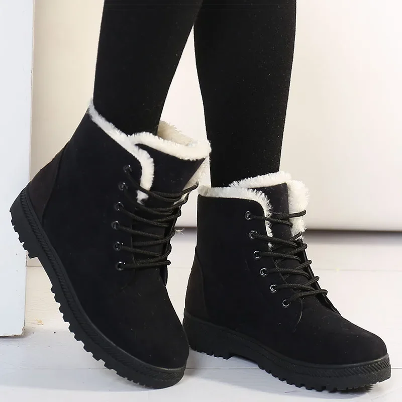 Botas de tacón bajo Botas de piel para zapatos de invierno Botas de nieve para Mujer calzado de invierno hasta el tobillo Botas de combate cortas Mujer 2025 Botines para Mujer - imagen 4
