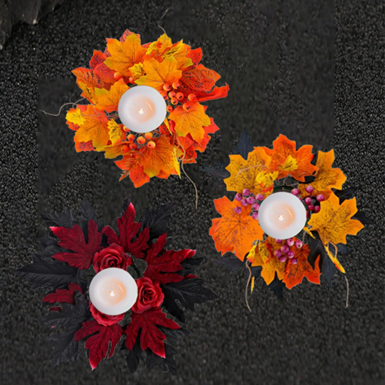 Halloween Candle Ring Wreath Small Autumn Wreath Fall Candle Rings Wreath for Halloween Tabletop Centerpieces Wedding Decor