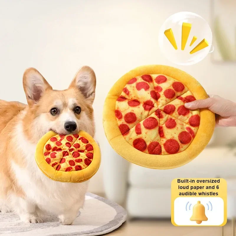 Juguete de peluche para perros, Donut, forma de Pizza, juguetes chirriantes para mascotas para perros pequeños y grandes, limpieza de dientes, juguete con sonido - imagen 2