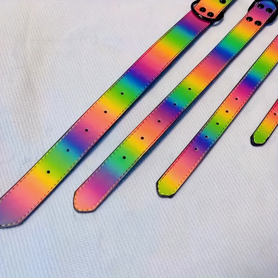 Collar para perro mascota con diseño colorido reflectante nocturno, doble capa, anti estrangulador, ajustable, disponible en varios colores y tamaños, 1 ud. - imagen 4