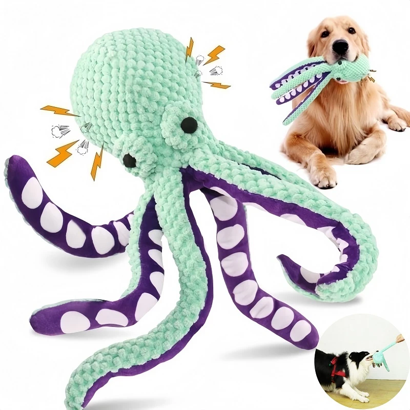 Juguetes de peluche de pulpo para perros, juguetes interactivos con chirrido, antidemolición, accesorios para perros pequeños y grandes, compañero de aburrimiento, cachorro de juguete