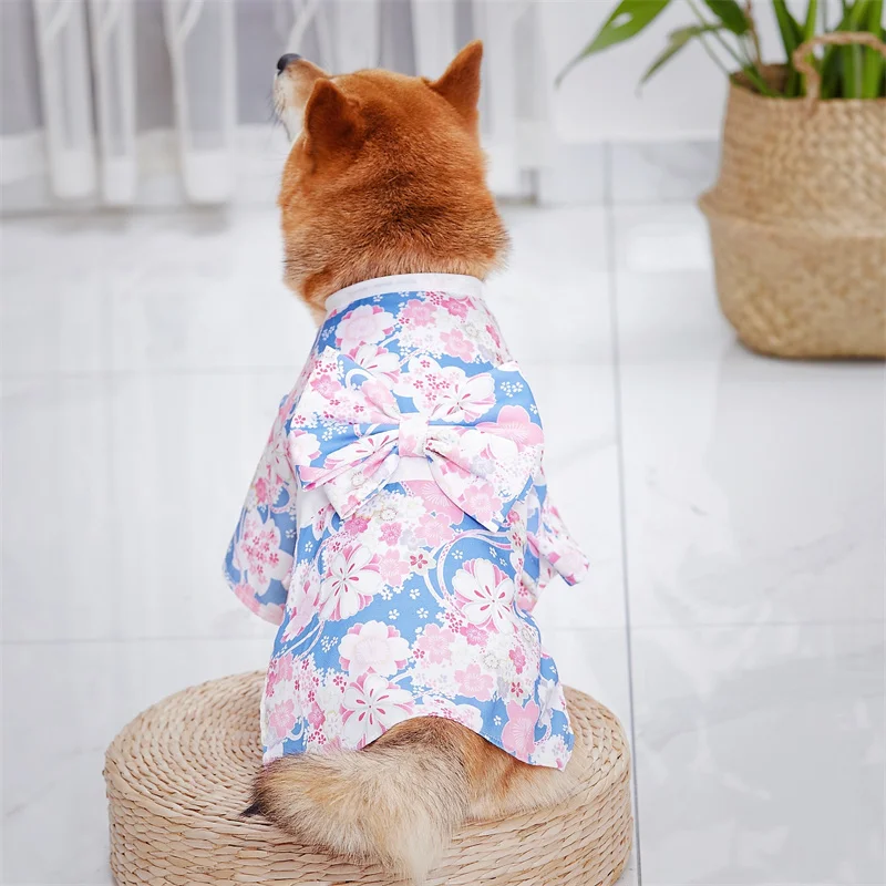 Ropa de estilo japonés para mascotas, Kimono para perros pequeños y medianos, disfraz de Shiba Inu Corgi, primavera y verano - imagen 5