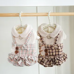 Falda con tirantes de rejilla de felpa para otoño/invierno, abrigo cálido de felpa, vestido con tirantes de peluche, ropa para perros pequeños, ropa para cachorros