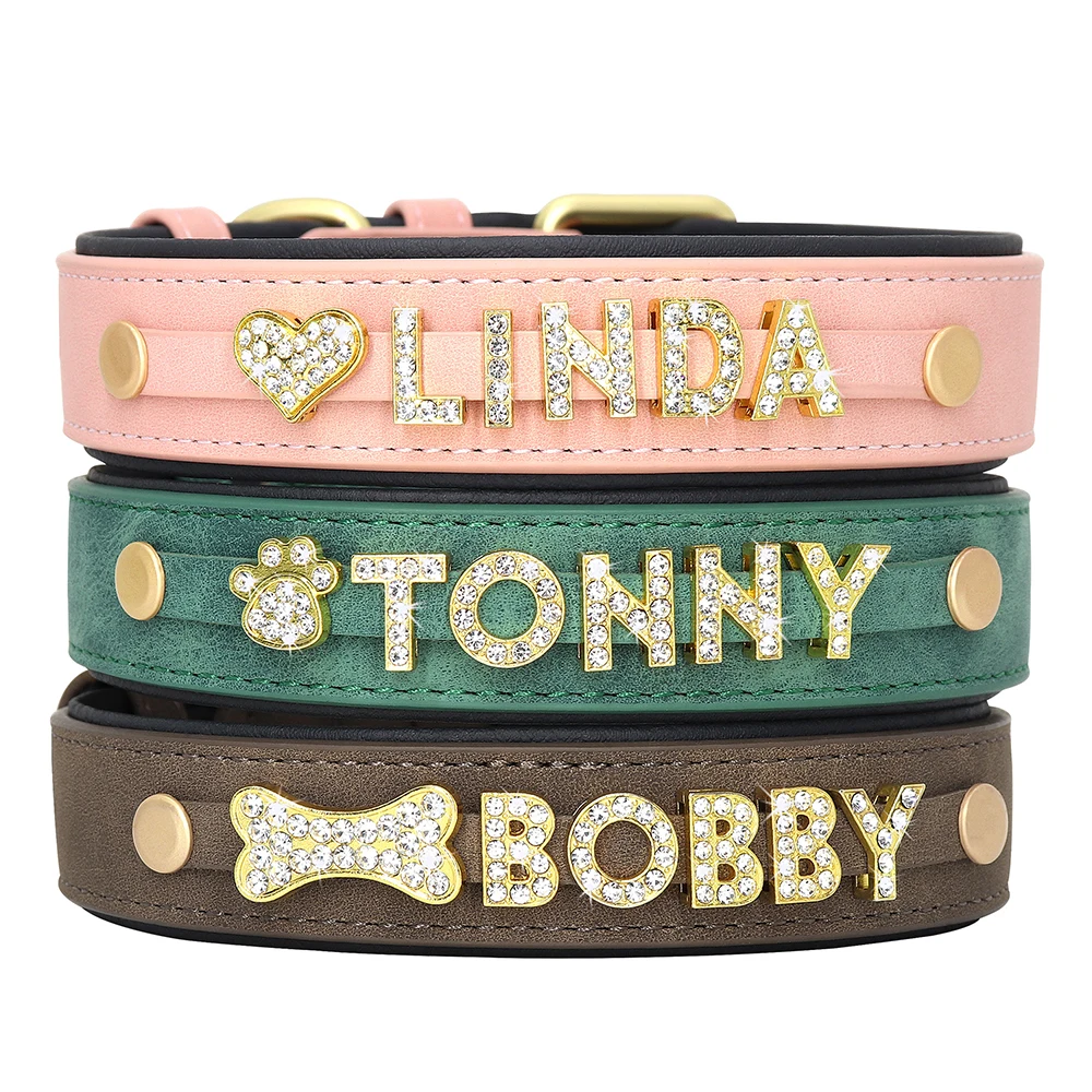 Collar suave personalizado para perro, accesorio de piel sintética para identificación de cachorro y gato, con diamantes de imitación gratis, para perros pequeños y medianos, Chihuahua - imagen 2