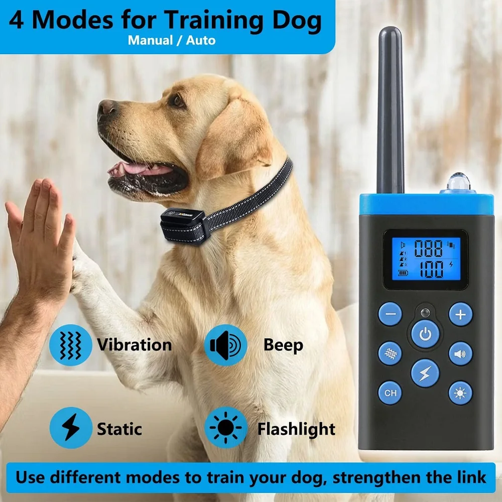 Collar de adiestramiento para perros con pitido, vibración y choque, Collar de choque para perros para 3 perros, Collar de entrenamiento y antiladridos automático combinado, control remoto de 3600 pies