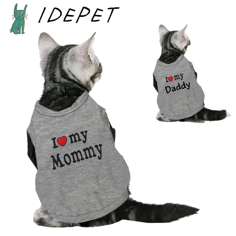 Ropa de gato Love, camisetas de algodón para mascotas, ropa para gatos, chaleco para gatitos, ropa para perros pequeños, chaleco para mamá y papá, ropa para mascotas Gatos 35S1