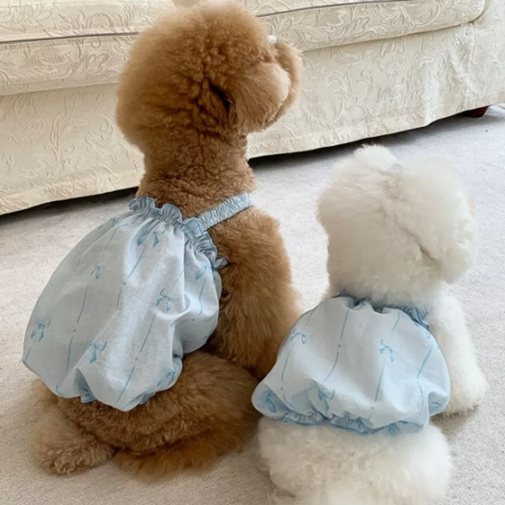 Camisola de primavera para mascotas, chaleco con estampado de lazo, camisola fina, vestido de burbuja con diadema, lazo incluido, vestido para cachorro y perro