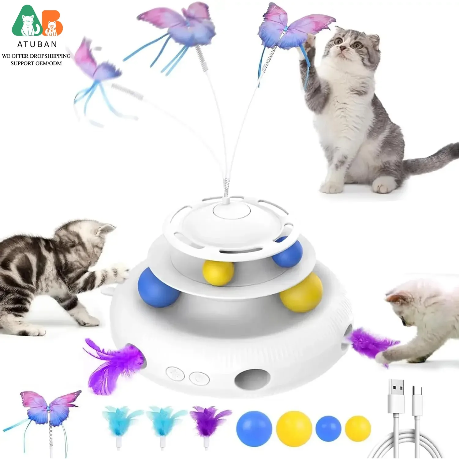 Juguete interactivo 3 en 1 para gatos de interior, Recargable