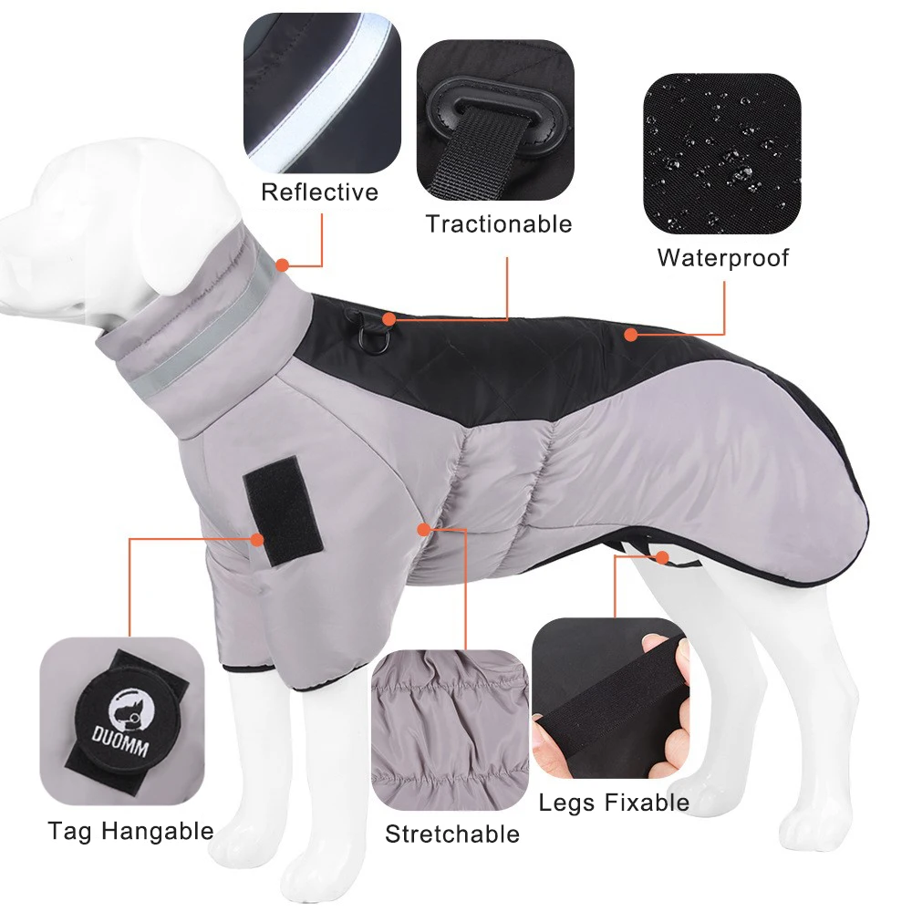 Chaqueta impermeable de invierno para perros, chaleco reflectante cálido a prueba de viento con cuello alto para razas grandes, Bulldog Francés, galgo al aire libre - imagen 2