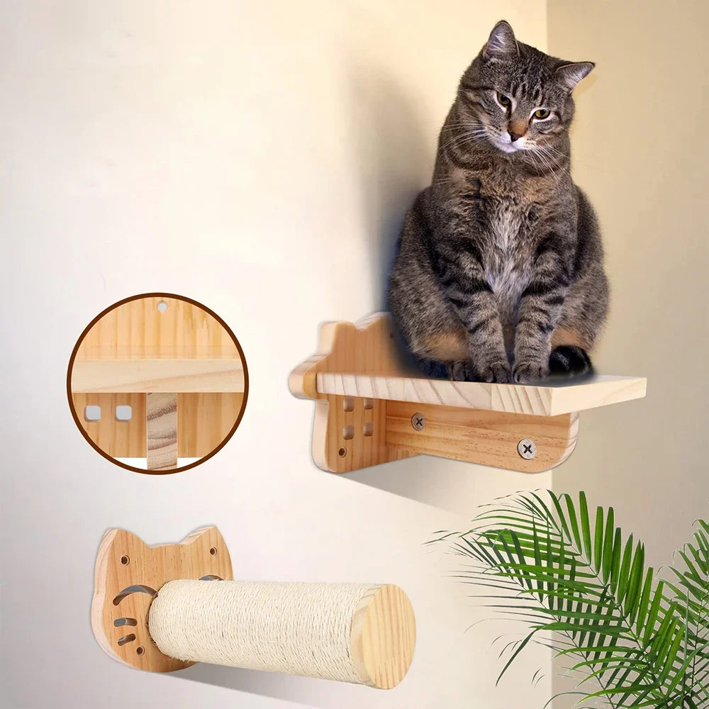 Rascador de pared con hamaca para gatos – Madera natural - imagen 4