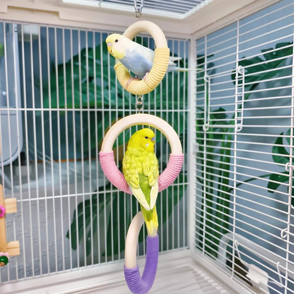 Columpio de madera con cuerda para periquitos y loros - imagen 5