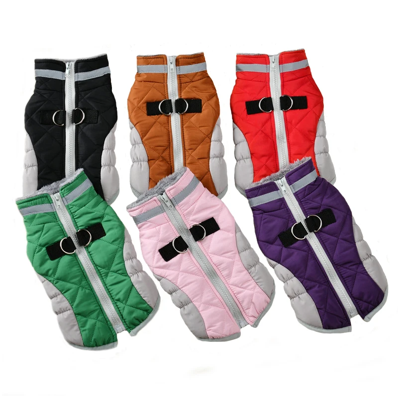 Chaqueta reflectante de invierno para perros con arnés, ropa para clima frío para perros pequeños y medianos, abrigo térmico con forro polar y cuello alto para perros - imagen 2